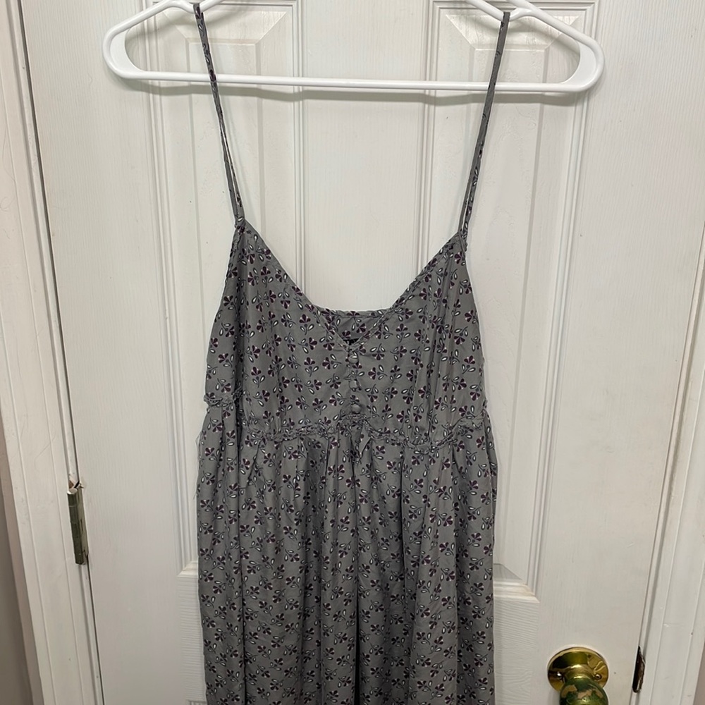 Gap Gray Purple Floral 100% Silk Empire Waist Babydoll Boho Sundress Slip Dress